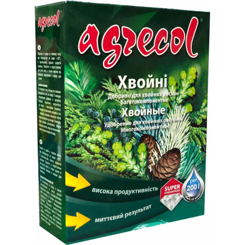 Водорастворимое многокомпонентное минеральное удобрение для хвойных растений 200 г Agrecol